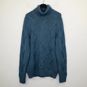 Brax Men's 50 Sweater Blue Brian Chunky Knit Wool Blend Turtleneck Pullover DA3